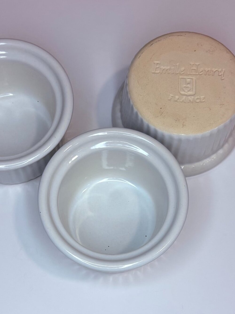 NEVER USED EMILE HENRY RAMEKINS 3-PIECE, 4oz. CERAMIC BOWLS